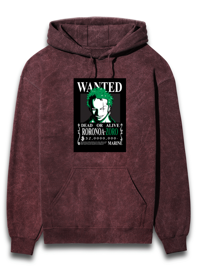Zoro Dead or Alive Poster Acid Washed Hoodie