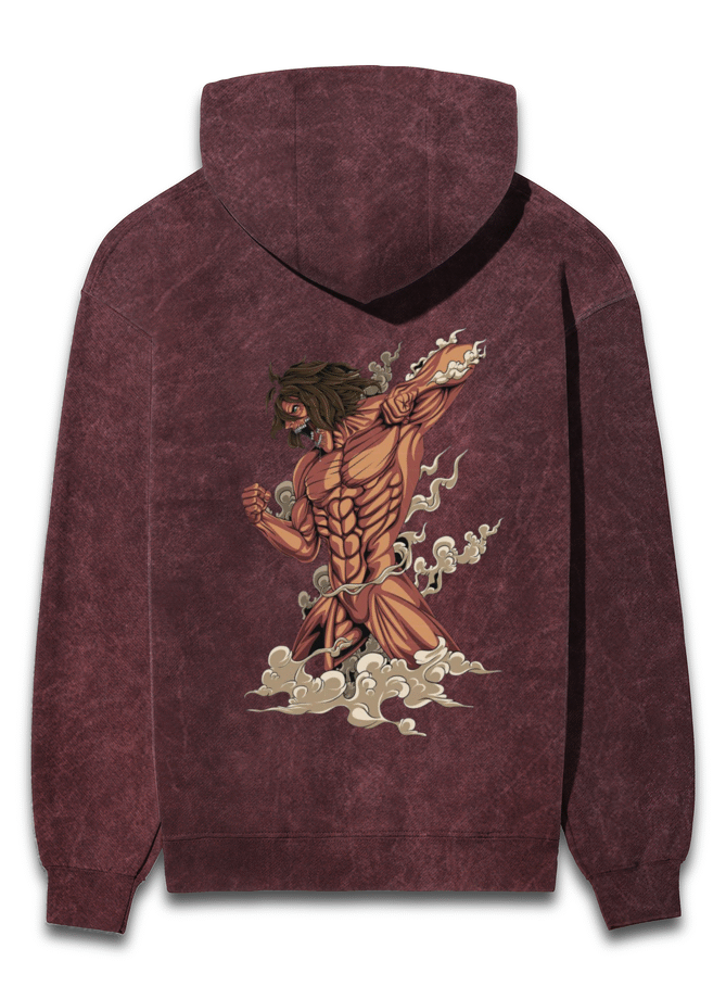 Attack On Titan Printed Acid Washed Hoodie